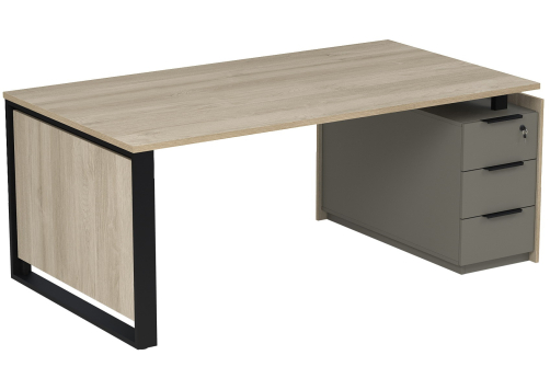 Стол на опорной угловой тумбе с ящиками (метабокс) и замком Венди, цвет светлый дуб + терра