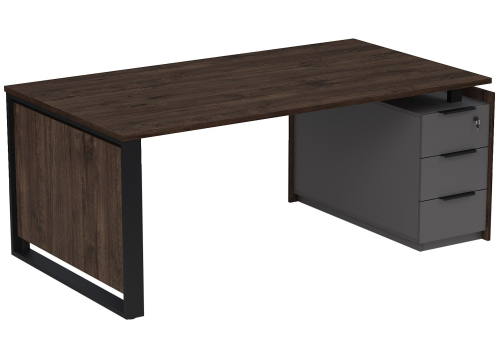 Стол на опорной угловой тумбе с ящиками (метабокс) и замком Венди, цвет брауни + графит