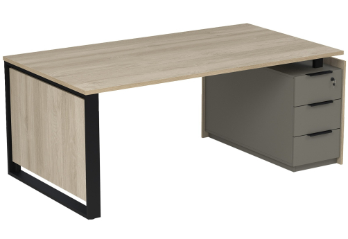 Стол на опорной угловой тумбе с ящиками (метабокс) и замком Венди, цвет светлый дуб + терра