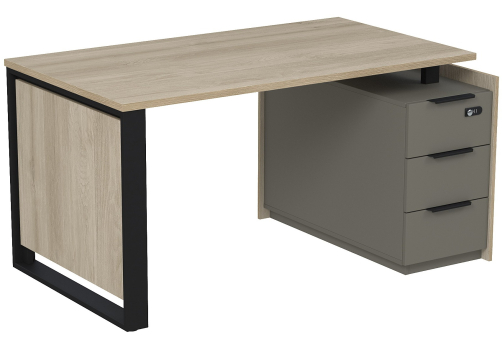 Стол на опорной угловой тумбе с ящиками (метабокс) и замком Венди, цвет светлый дуб + терра