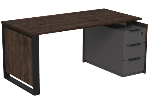 Стол на опорной угловой тумбе с ящиками (метабокс) и кодовым замком Венди, цвет брауни + графит