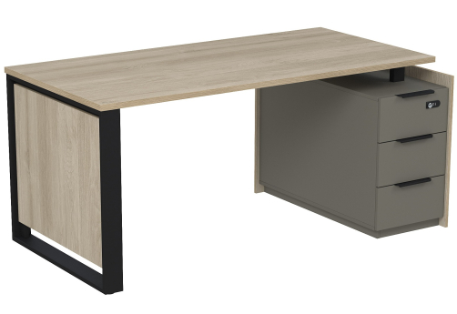 Стол на опорной угловой тумбе с ящиками (метабокс) и замком Венди, цвет светлый дуб + терра