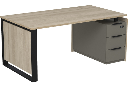 Стол на опорной угловой тумбе с ящиками (метабокс) и замком Венди, цвет светлый дуб + терра