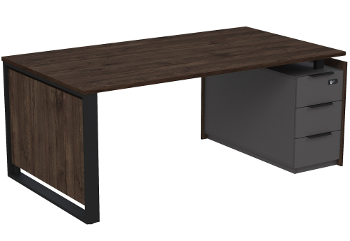 Стол на опорной угловой тумбе с ящиками (метабокс) и кодовым замком Венди, цвет брауни + графит