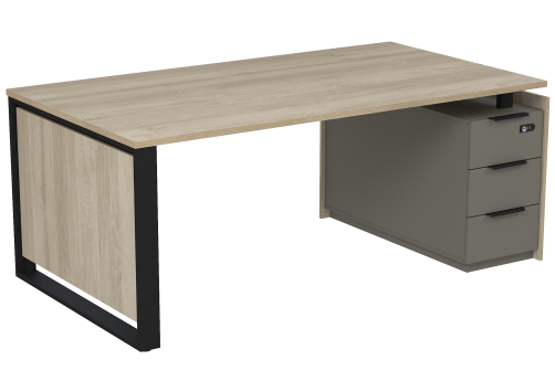 Стол на опорной угловой тумбе с ящиками (метабокс) и замком Венди, цвет светлый дуб + терра