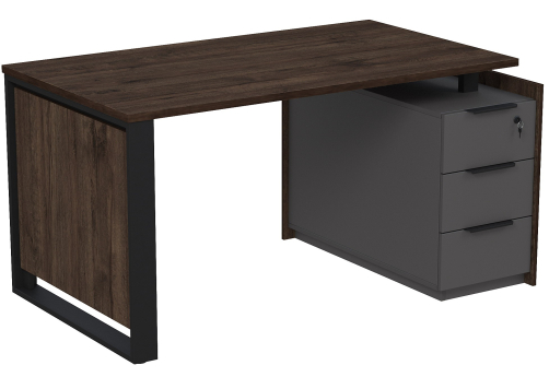 Стол на опорной угловой тумбе с ящиками и замком Венди, цвет брауни + графит