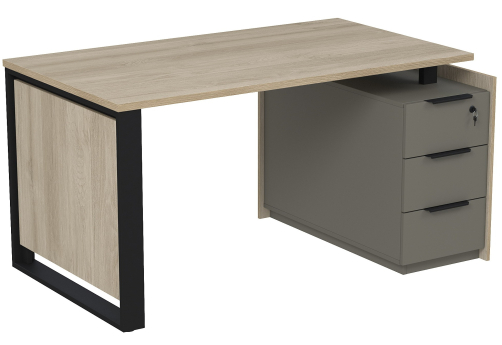 Стол на опорной угловой тумбе с ящиками и замком Венди, цвет светлый дуб + терра