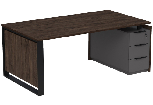 Стол на опорной угловой тумбе с ящиками и замком Венди, цвет брауни + графит