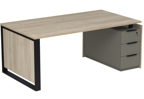 Стол на опорной угловой тумбе с ящиками и замком Венди, цвет светлый дуб + терра