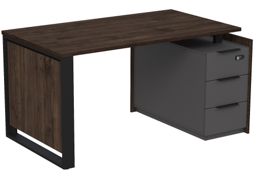 Стол на опорной угловой тумбе с ящиками и кодовым замком Венди, цвет брауни + графит