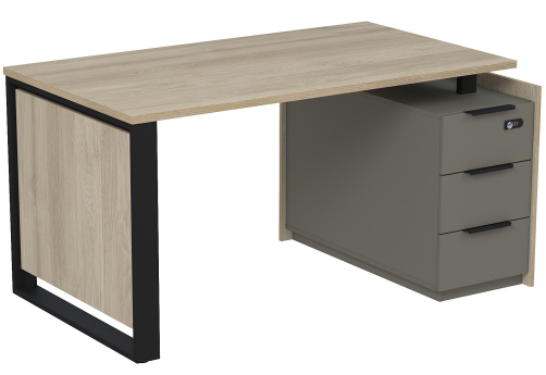 Стол на опорной угловой тумбе с ящиками и замком Венди, цвет светлый дуб + терра