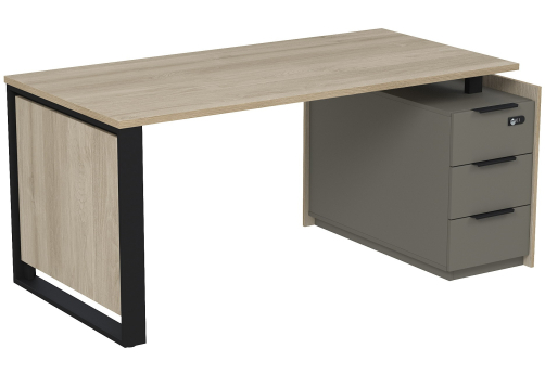 Стол на опорной угловой тумбе с ящиками и замком Венди, цвет светлый дуб + терра