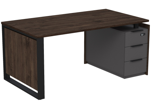 Стол на опорной угловой тумбе с ящиками и кодовым замком Венди, цвет брауни + графит