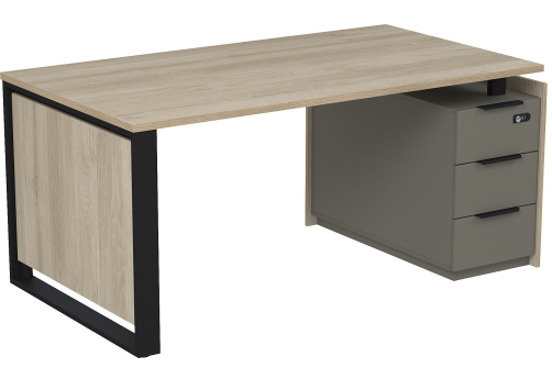 Стол на опорной угловой тумбе с ящиками и замком Венди, цвет светлый дуб + терра