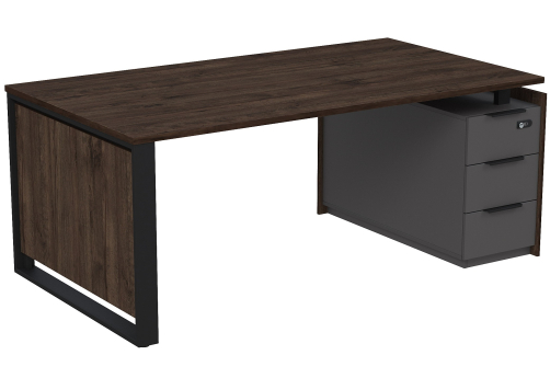 Стол на опорной угловой тумбе с ящиками и кодовым замком Венди, цвет брауни + графит