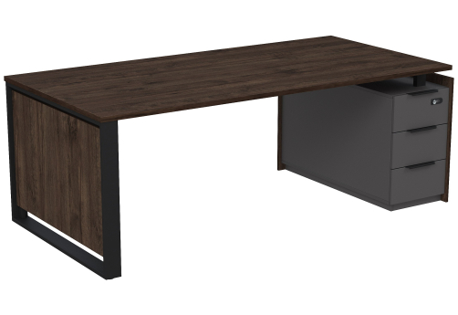Стол на опорной угловой тумбе с ящиками и кодовым замком Венди, цвет брауни + графит