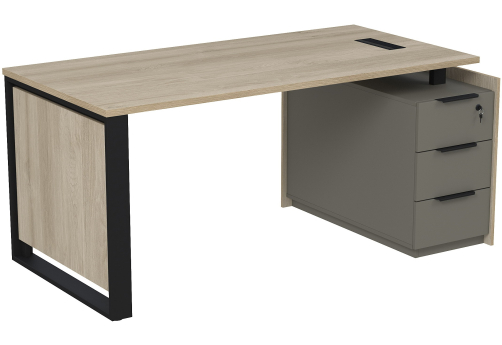 Стол с лючком на опорной угловой тумбе с ящиками (метабокс) и замком Венди, цвет светлый дуб + терра