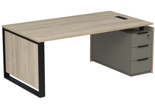 Стол с лючком на опорной угловой тумбе с ящиками (метабокс) и замком Венди, цвет светлый дуб + терра