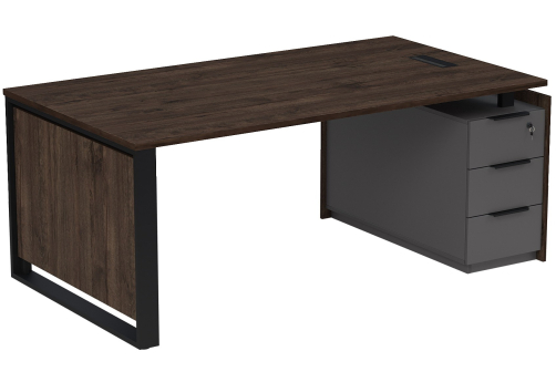 Стол с лючком на опорной угловой тумбе с ящиками (метабокс) и замком Венди, цвет брауни + графит