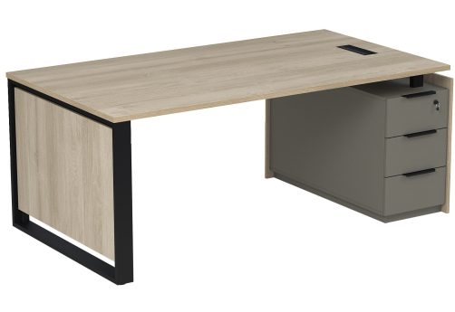 Стол с лючком на опорной угловой тумбе с ящиками (метабокс) и замком Венди, цвет светлый дуб + терра