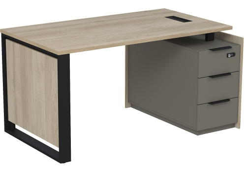 Стол с лючком на опорной угловой тумбе с ящиками (метабокс) и кодовым замком Венди, цвет светлый дуб + терра