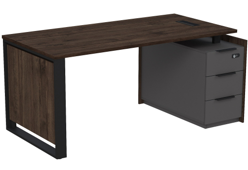 Стол с лючком на опорной угловой тумбе с ящиками (метабокс) и кодовым замком Венди, цвет брауни + графит