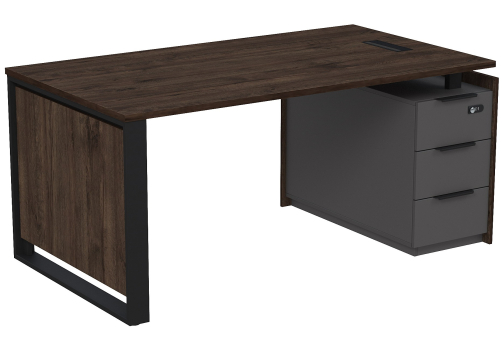 Стол с лючком на опорной угловой тумбе с ящиками (метабокс) и кодовым замком Венди, цвет брауни + графит