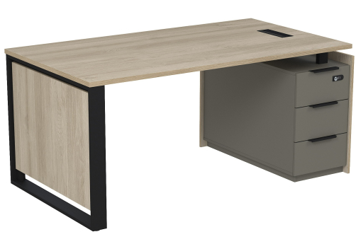 Стол с лючком на опорной угловой тумбе с ящиками (метабокс) и кодовым замком Венди, цвет светлый дуб + терра