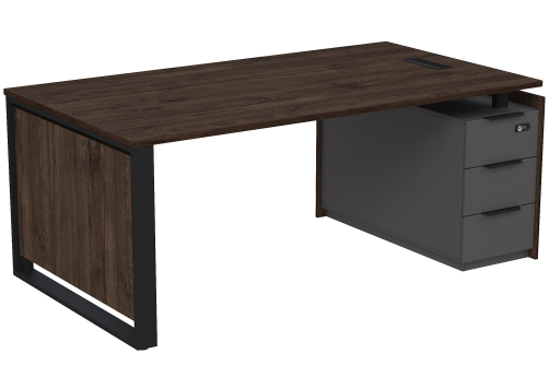 Стол с лючком на опорной угловой тумбе с ящиками (метабокс) и кодовым замком Венди, цвет брауни + графит