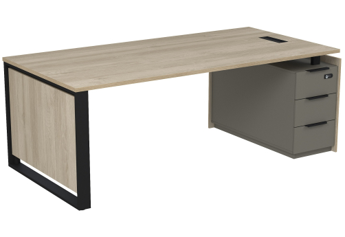 Стол с лючком на опорной угловой тумбе с ящиками (метабокс) и кодовым замком Венди, цвет светлый дуб + терра