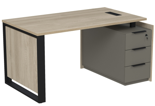 Стол с лючком на опорной угловой тумбе с ящиками и замком Венди, цвет светлый дуб + терра