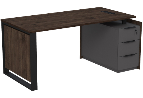 Стол с лючком на опорной угловой тумбе с ящиками и замком Венди, цвет брауни + графит