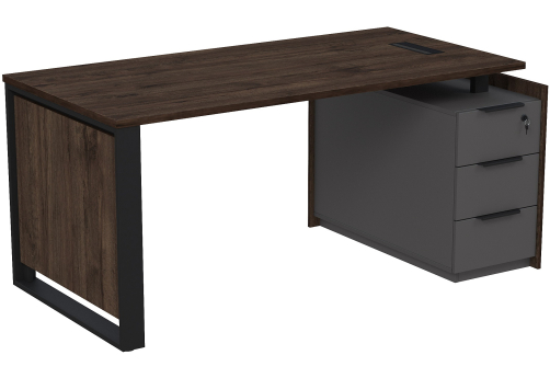 Стол с лючком на опорной угловой тумбе с ящиками и замком Венди, цвет брауни + графит