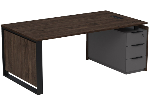 Стол с лючком на опорной угловой тумбе с ящиками и замком Венди, цвет брауни + графит