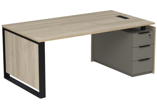 Стол с лючком на опорной угловой тумбе с ящиками и замком Венди, цвет светлый дуб + терра