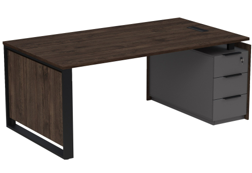 Стол с лючком на опорной угловой тумбе с ящиками и замком Венди, цвет брауни + графит