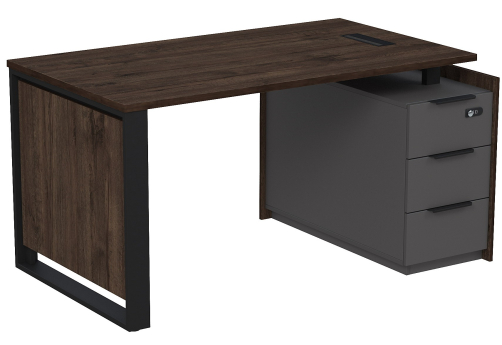 Стол с лючком на опорной угловой тумбе с ящиками и кодовым замком Венди, цвет брауни + графит