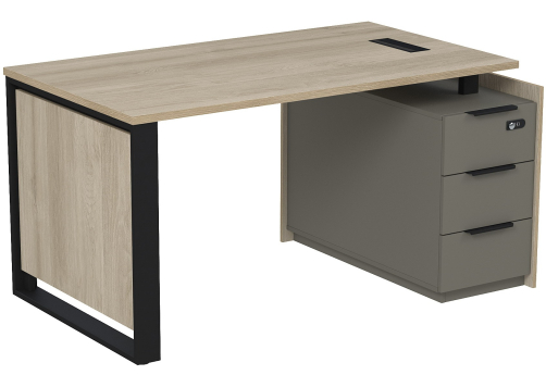 Стол с лючком на опорной угловой тумбе с ящиками и кодовым замком Венди, цвет светлый дуб + терра