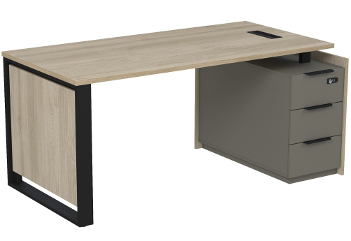 Стол с лючком на опорной угловой тумбе с ящиками и кодовым замком Венди, цвет светлый дуб + терра