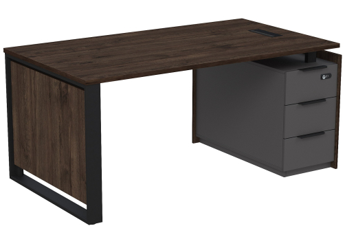 Стол с лючком на опорной угловой тумбе с ящиками и кодовым замком Венди, цвет брауни + графит