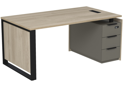 Стол с лючком на опорной угловой тумбе с ящиками и кодовым замком Венди, цвет светлый дуб + терра