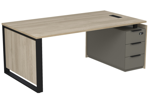 Стол с лючком на опорной угловой тумбе с ящиками и кодовым замком Венди, цвет светлый дуб + терра