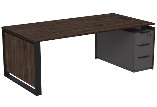 Стол с лючком на опорной угловой тумбе с ящиками и кодовым замком Венди, цвет брауни + графит