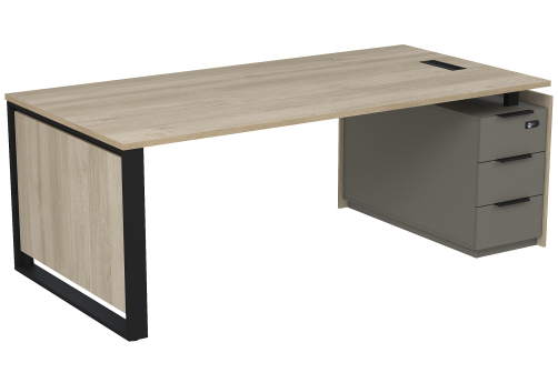 Стол с лючком на опорной угловой тумбе с ящиками и кодовым замком Венди, цвет светлый дуб + терра