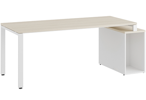 Стол на опорной тумбе Эрника Металл, цвет дуб шамони светлый + белый