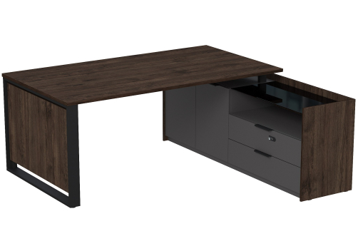 Стол на опорной двусоставной тумбе с ящиками (метабокс) и кодовым замком Венди, цвет брауни + графит