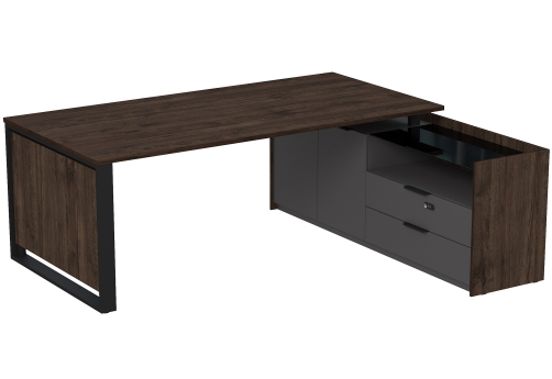 Стол на опорной двусоставной тумбе с ящиками (метабокс) и кодовым замком Венди, цвет брауни + графит