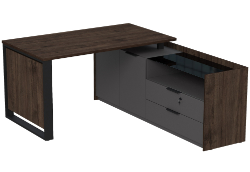 Стол на опорной двусоставной тумбе с ящиками и замком Венди, цвет брауни + графит