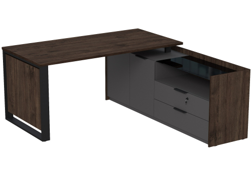 Стол на опорной двусоставной тумбе с ящиками и замком Венди, цвет брауни + графит