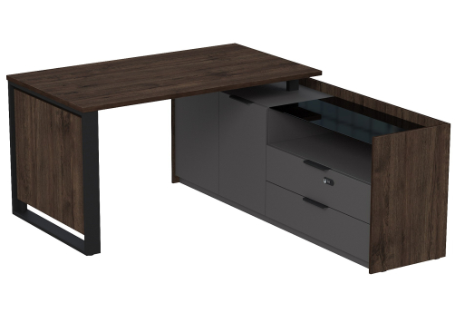 Стол на опорной двусоставной тумбе с ящиками и кодовым замком Венди, цвет брауни + графит